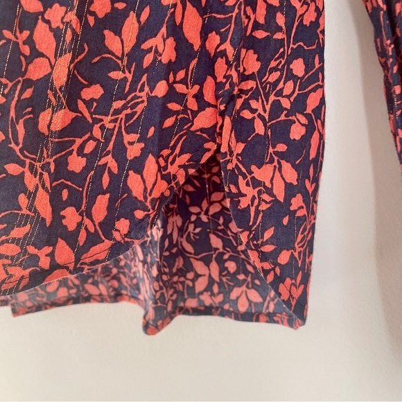 LOFT Orange Navy Blue Glitter Thread Top Small - Picture 6 of 8